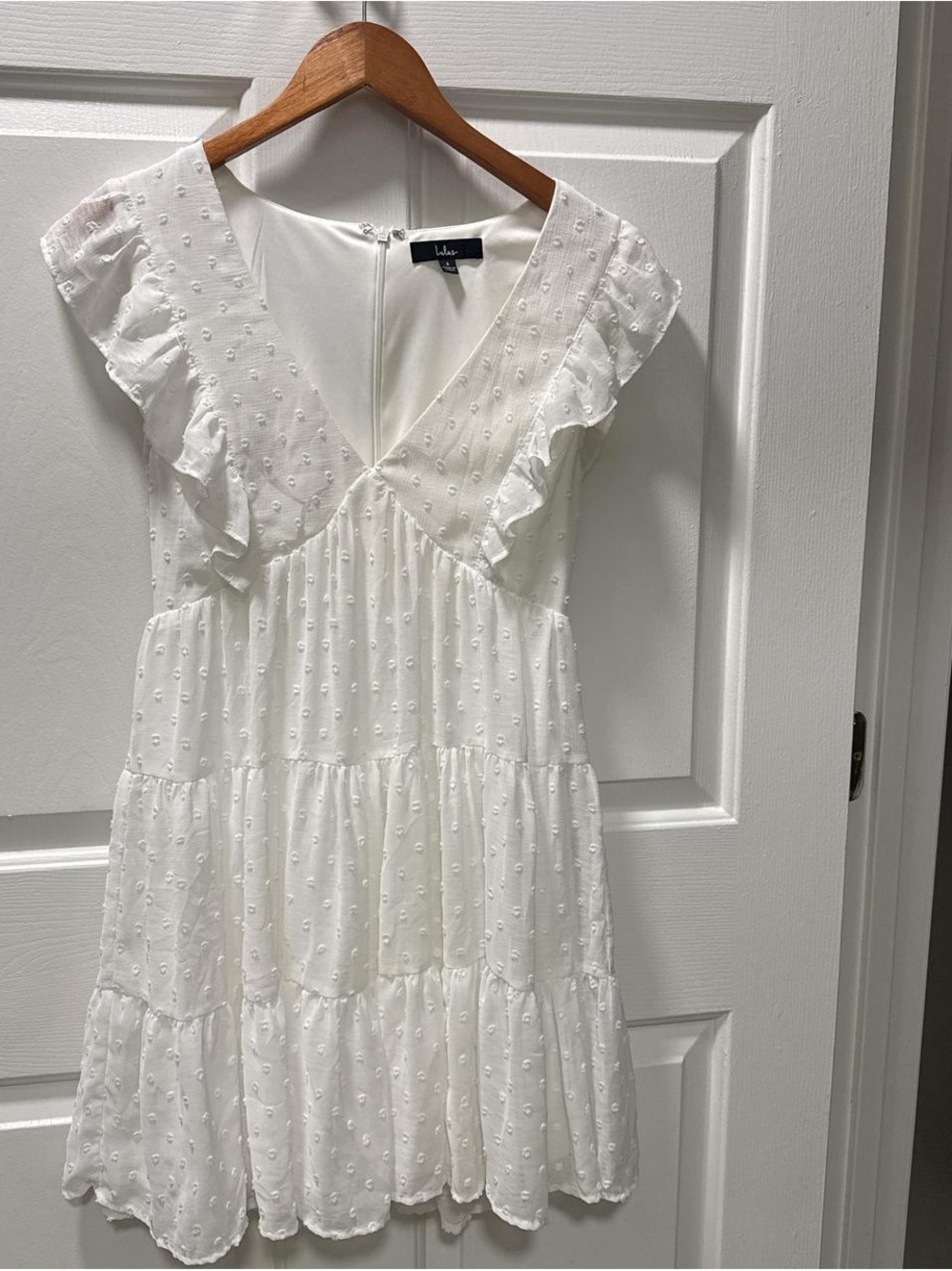 Lulu's White Swiss Dot Ruffle Sleeve Mini Dress